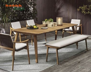 Bàn ghế gỗ teak kết hợp mây nhựa BGT 001