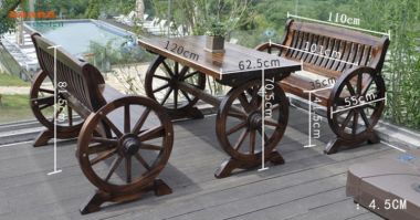 Bàn ghế sân vườn cổ điển mẫu bánh xe ấn tượng. BGT004