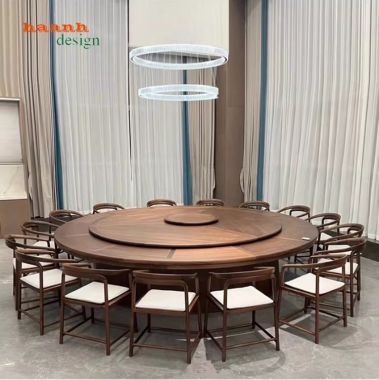 Mẫu bàn ăn gỗ óc chó đẹp có mâm xoay cho nhà hàng cao cấp-BGD 007