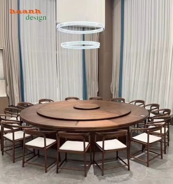 Mẫu bàn ăn gỗ óc chó đẹp có mâm xoay cho nhà hàng cao cấp-BGD 007