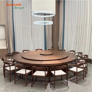 Mẫu bàn ăn gỗ óc chó đẹp có mâm xoay cho nhà hàng cao cấp-BGD 007
