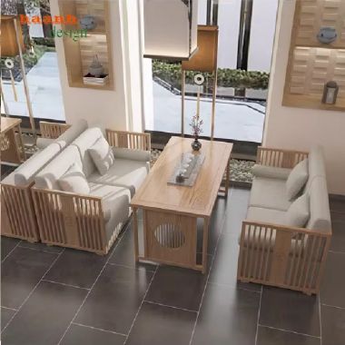 Bàn ghế nhà hàng sang trọng thiết kế kiểu sofa gỗ cao cấp-BNH 007