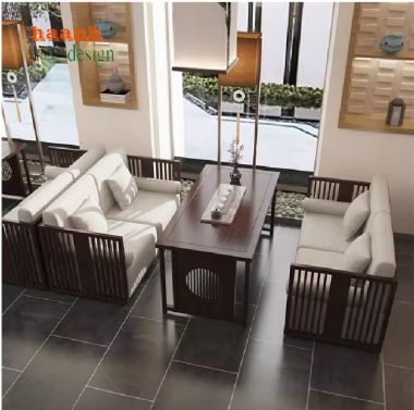 Bàn ghế nhà hàng sang trọng thiết kế kiểu sofa gỗ cao cấp-BNH 007