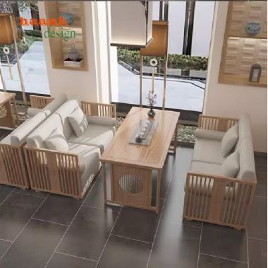 Bàn ghế nhà hàng sang trọng thiết kế kiểu sofa gỗ cao cấp-BNH 007