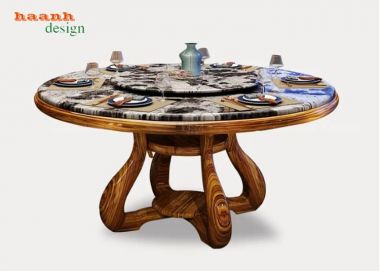 Bàn ghế nhà hàng tân cổ điển bàn tròn mâm xoay - NHT 008