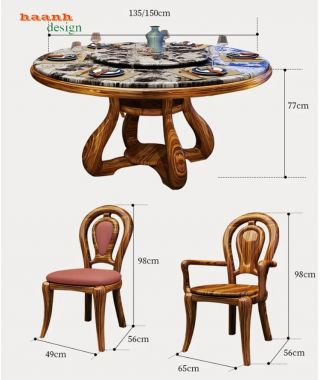 Bàn ghế nhà hàng tân cổ điển bàn tròn mâm xoay - NHT 008