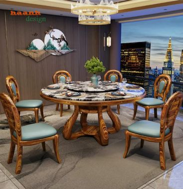 Bàn ghế nhà hàng tân cổ điển bàn tròn mâm xoay - NHT 008