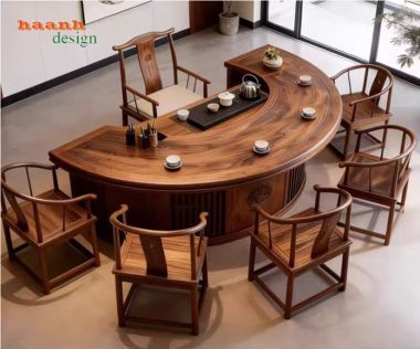 Bàn ghế phòng trà đẹp gỗ óc chó sang trọng phong cách Á Đông-BNG 021
