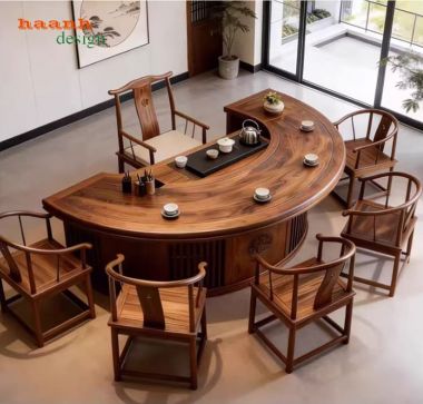 Bàn ghế phòng trà đẹp gỗ óc chó sang trọng phong cách Á Đông-BNG 021