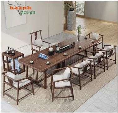 Bàn ghế phòng trà gỗ tự nhiên phong cách á đông BGN 009