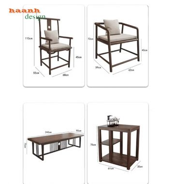Bàn ghế phòng trà gỗ tự nhiên phong cách á đông BGN 009