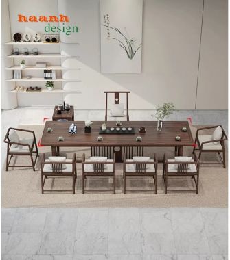 Bàn ghế phòng trà gỗ tự nhiên phong cách á đông BGN 009