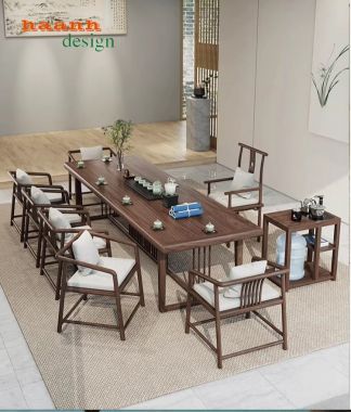 Bàn ghế phòng trà gỗ tự nhiên phong cách á đông BGN 009