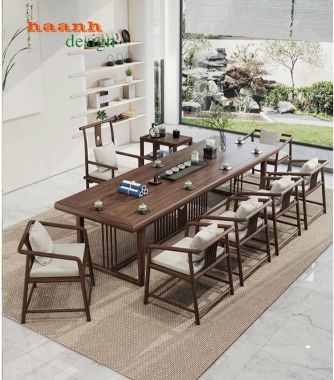 Bàn ghế phòng trà gỗ tự nhiên phong cách á đông BGN 009