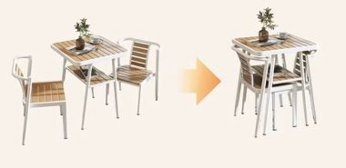 Bộ Bàn Ghế Sắt Ngoài Trời Kết Hợp Gỗ Nhựa Hiện Đại-BGS 006