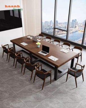 Mẫu bàn họp văn phòng chân sắt mặt gỗ đẹp sang trọng-BHS 014