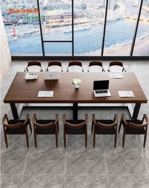 Mẫu bàn họp văn phòng chân sắt mặt gỗ đẹp sang trọng-BHS 014