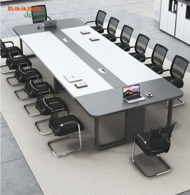 Bàn họp chân sắt mặt gỗ dài có dải kỹ thuật - BHS 017