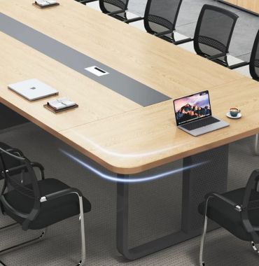 Bàn họp chân sắt mặt gỗ dài có dải kỹ thuật - BHS 017
