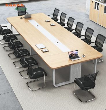 Bàn họp chân sắt mặt gỗ dài có dải kỹ thuật - BHS 017