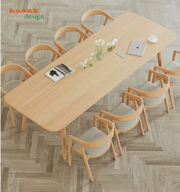 Bàn họp gỗ tự nhiên dáng dài bo góc hiện đại - HPP 018