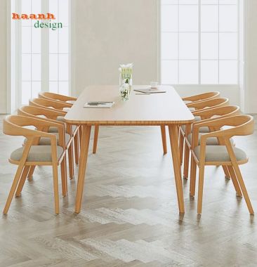 Bàn họp gỗ tự nhiên dáng dài bo góc hiện đại - HPP 018