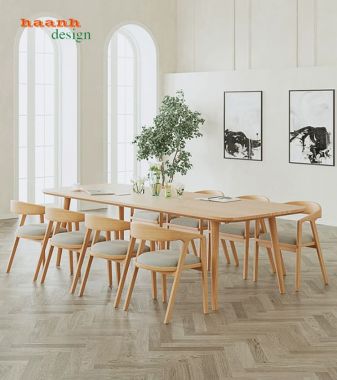Bàn họp gỗ tự nhiên dáng dài bo góc hiện đại - HPP 018