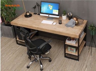 Bàn làm việc chân sắt kết hợp gỗ sồi tự nhiên BLS 002