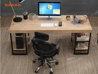Bàn làm việc chân sắt kết hợp gỗ sồi tự nhiên BLS 002