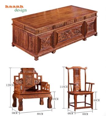 Bàn Làm Việc Gỗ Hương Giám Đốc Phong Cách Trung Hoa-BGG 003