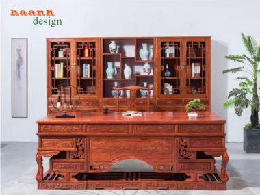 Bàn lãnh đạo gỗ giả cổ gõ đỏ tự nhiên thiết kế cổ điển-BGG 004