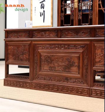 Mẫu bàn làm việc gỗ đẹp phong cách Á Đông sang trọng-BCG 002