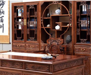 Mẫu bàn làm việc gỗ đẹp phong cách Á Đông sang trọng-BCG 002