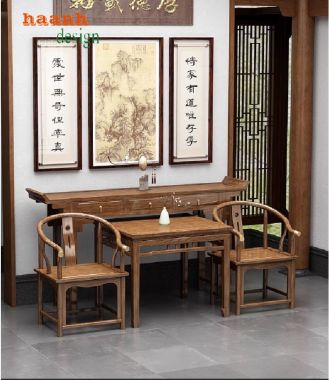 Bàn ghế phòng thờ gỗ tự nhiên-Tôn nghiêm không gian tâm linh-BTH 013
