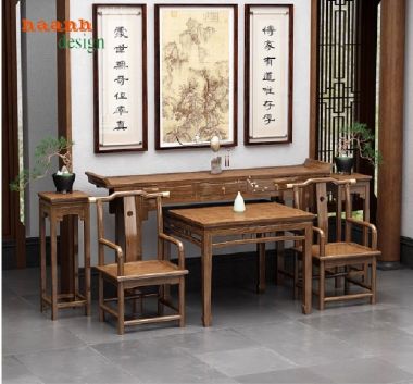 Bàn ghế phòng thờ gỗ tự nhiên-Tôn nghiêm không gian tâm linh-BTH 013