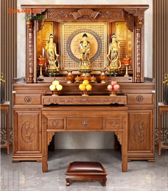 Mẫu bàn thờ Phật và gia tiên chung gỗ gõ, gỗ hương tự nhiên-BTH 016