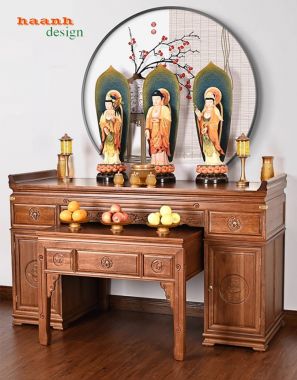 Mẫu bàn thờ Phật và gia tiên chung gỗ gõ, gỗ hương tự nhiên-BTH 016