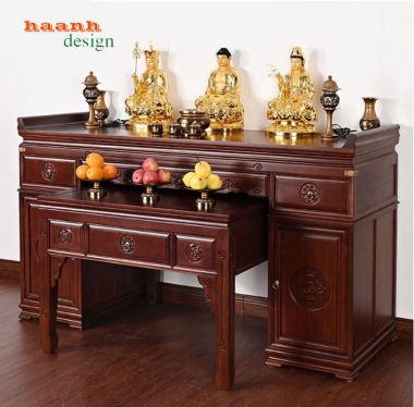 Mẫu bàn thờ Phật và gia tiên chung gỗ gõ, gỗ hương tự nhiên-BTH 016