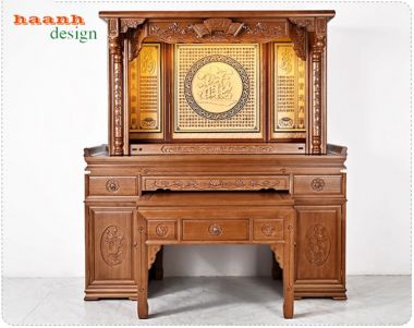 Mẫu bàn thờ Phật và gia tiên chung gỗ gõ, gỗ hương tự nhiên-BTH 016
