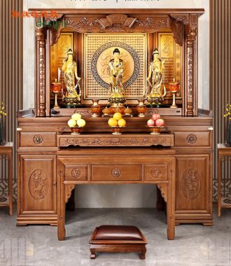 Mẫu bàn thờ Phật và gia tiên chung gỗ gõ, gỗ hương tự nhiên-BTH 016