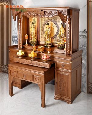Mẫu bàn thờ Phật và gia tiên chung gỗ gõ, gỗ hương tự nhiên-BTH 016