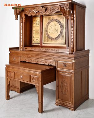 Mẫu bàn thờ Phật và gia tiên chung gỗ gõ, gỗ hương tự nhiên-BTH 016