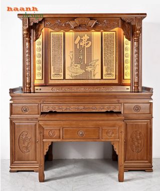 Mẫu bàn thờ Phật và gia tiên chung gỗ gõ, gỗ hương tự nhiên-BTH 016