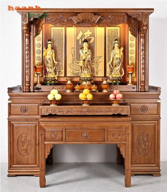 Mẫu bàn thờ Phật và gia tiên chung gỗ gõ, gỗ hương tự nhiên-BTH 016