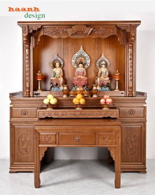 Mẫu bàn thờ Phật và gia tiên chung gỗ gõ, gỗ hương tự nhiên-BTH 016