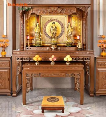 Bàn thờ phật và gia tiên gỗ hương đẹp phong cách giả cổ-BTP 008