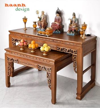 Bàn thờ phật và gia tiên gỗ hương đẹp phong cách giả cổ-BTP 008