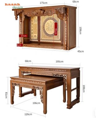 Bàn thờ phật và gia tiên gỗ hương đẹp phong cách giả cổ-BTP 008