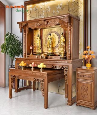Bàn thờ phật và gia tiên gỗ hương đẹp phong cách giả cổ-BTP 008