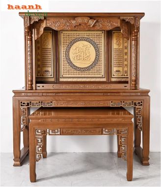 Bàn thờ phật và gia tiên gỗ hương đẹp phong cách giả cổ-BTP 008